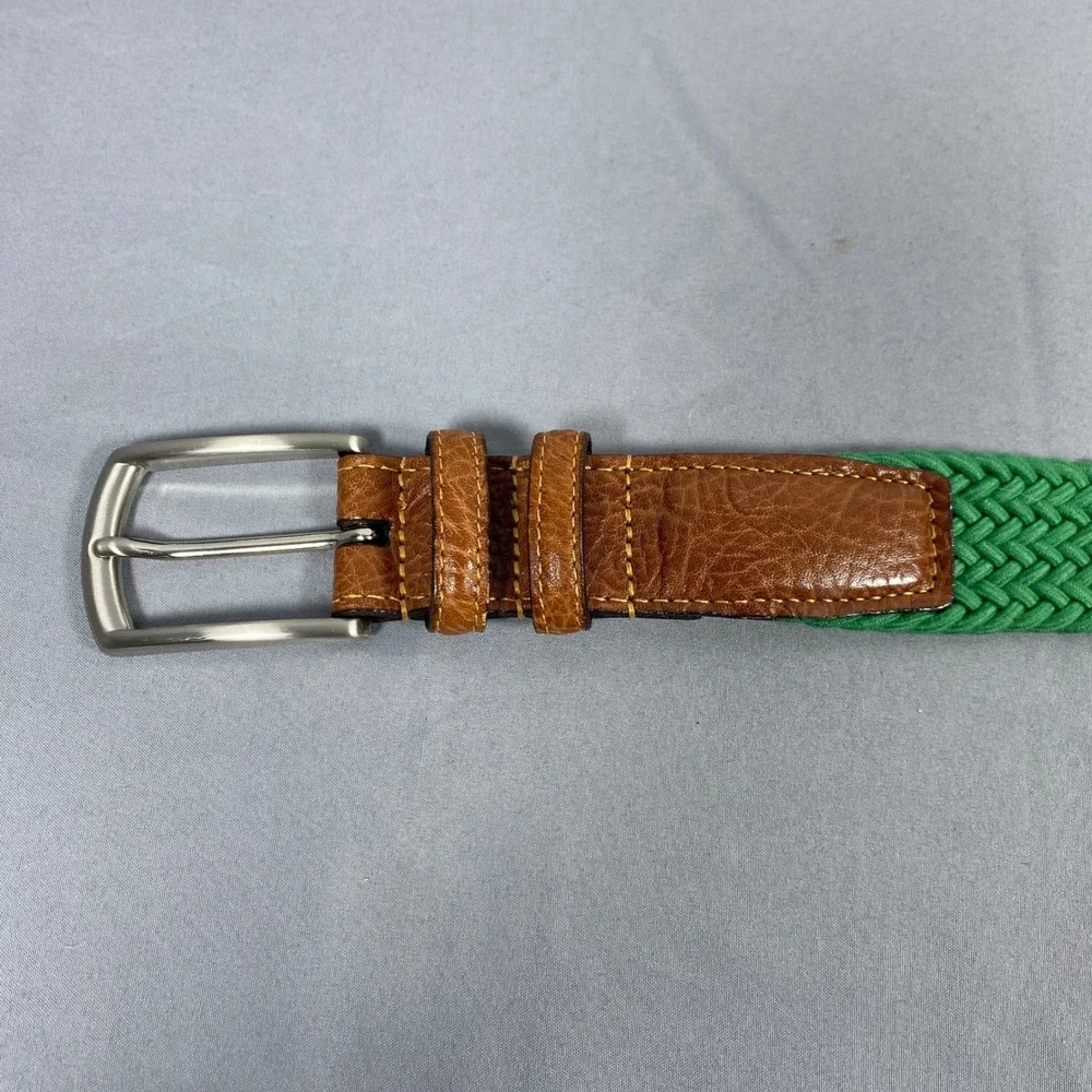 Torino Leather Co Braided Belt Mens 38 Green Leather Trim Made in USA 69503 Golf